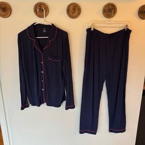 Sioro Navy Pajama Set with Pink Accents long sleeve size XL